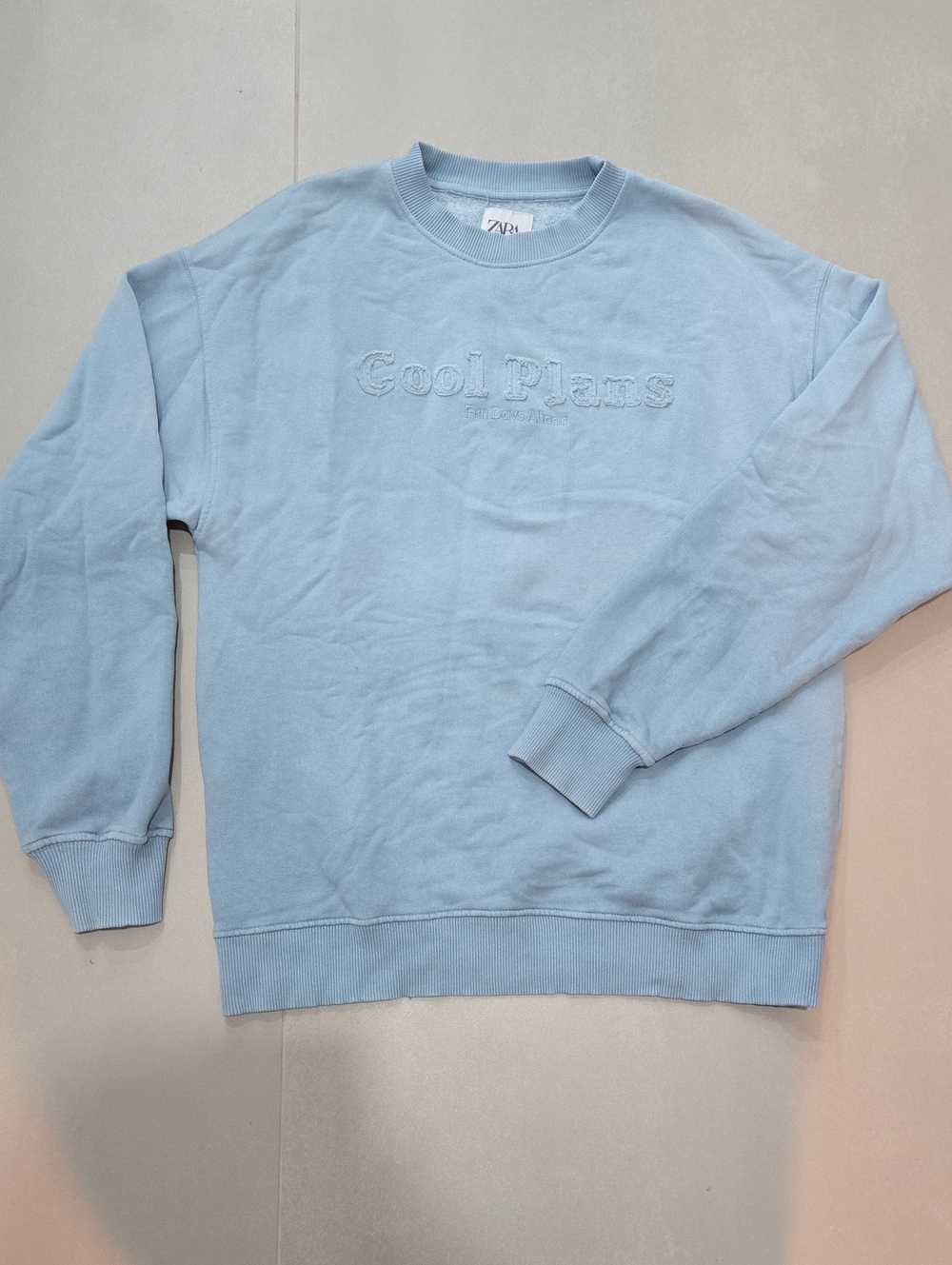 Zara Kids Light Blue 'Cool Plans' Crewneck Sweatshirt Size 13-14Y